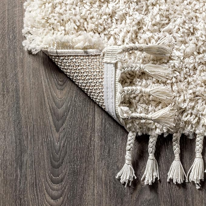 JONATHAN Y MCR100D-28 Mercer Shag Plush Tassel Indoor Runner Rug Bohemian Modern Contemporary Solid Easy-Cleaning Bedroom Kitchen Living Room, 2 X 8, Cream with Tassel
