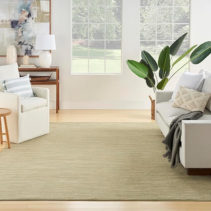 Nourison Essentials Indoor/Outdoor Green Gold 7' x 10' Area Rug, Easy Cleaning, Non Shedding, Bed Room, Living Room, Dining Room, Backyard, Deck, Patio (7x10)