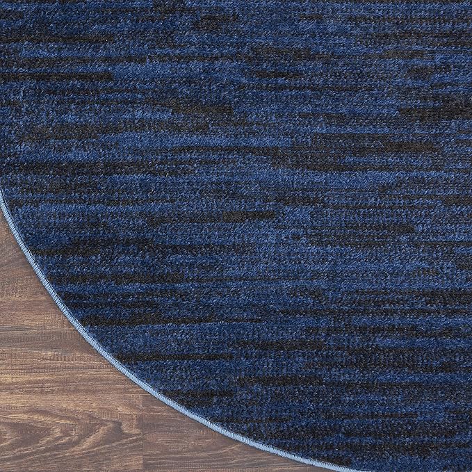 Nourison Essentials Indoor/Outdoor Midnight Blue 8' x Round Area Rug, Easy Cleaning, Non Shedding, Bed Room, Living Room, Dining Room, Backyard, Deck, Patio (8 Round)
