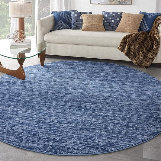 Nourison Essentials Indoor/Outdoor Navy Blue 8' x Round Area Rug, Easy Cleaning, Non Shedding, Bed Room, Living Room, Dining Room, Backyard, Deck, Patio (8 Round)