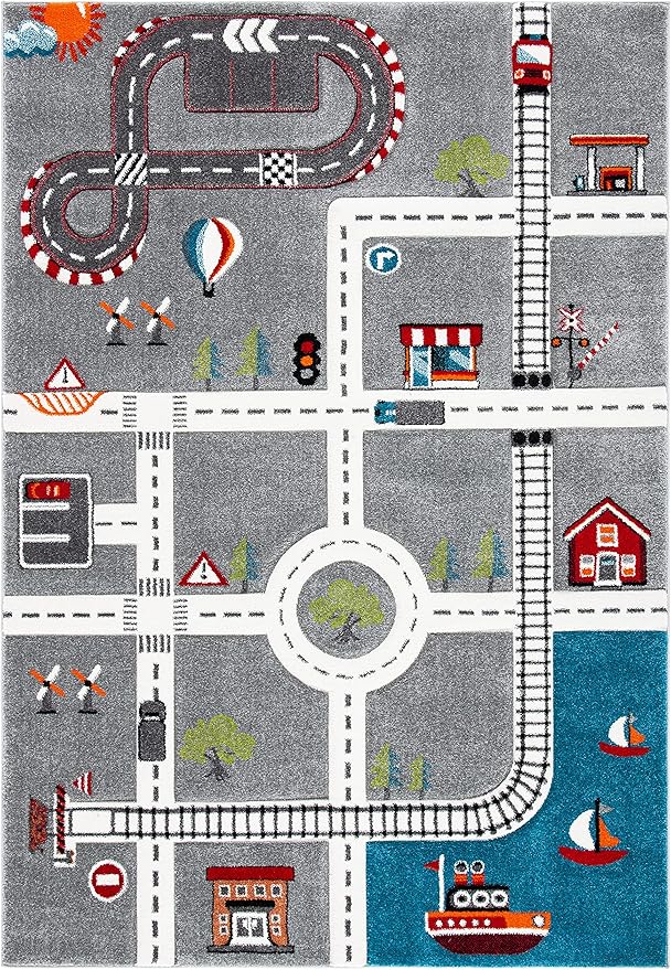 SAFAVIEH Carousel Kids Collection Accent Rug - 2' x 3', Grey & Ivory, Non-Shedding & Easy Care, Ideal for High Traffic Areas for Boys & Girls in Playroom, Nursery, Bedroom (CRK192F)