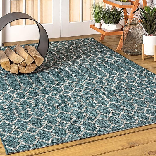 JONATHAN Y SMB108C-6 Ourika Moroccan Geometric Textured Weave Teal/Gray 6 ft. x 9 ft. Indoor/Outdoor Area Rug, Pet Friendly, Non-Shedding, Stain Resistant, Easy-Cleaning for Backyard, Patio, Porch