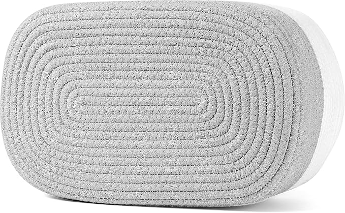 Washable Woven Storage Baskets for Organizing - 3-Pack Cotton Rope Basket with Handles - Decorative Storage Bins, Storage Baskets for Shelves, Nursery Storage Bins, Cube Baskets - White & Grey