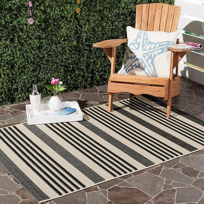 SAFAVIEH Courtyard Collection 2'3" x 18' Beige/Sweet Pea CY6062 Stripe Indoor/ Outside Waterproof Easy cleansingPatio Backyard Mudroom Runner Mat
