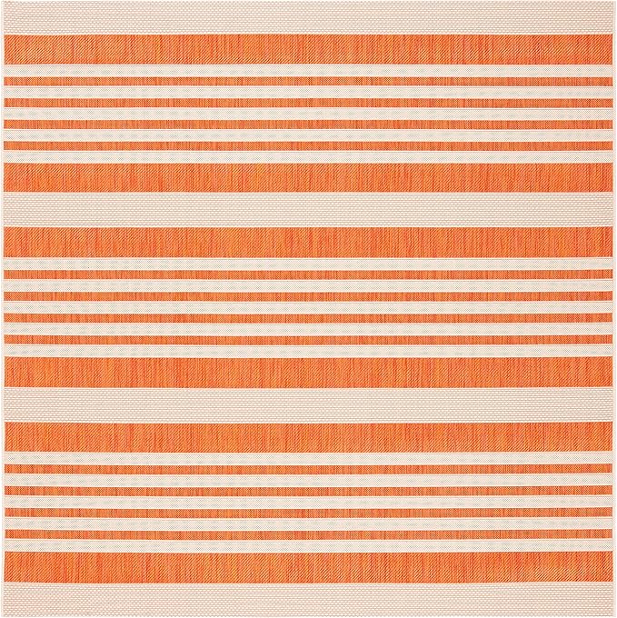 SAFAVIEH Courtyard Collection 4' Square Terracotta/Beige CY6062 Stripe Indoor/ Outside Waterproof Easy cleansingPatio Backyard Mudroom Accent Mat