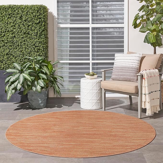 Nourison Essentials Indoor/Outdoor Rust 6' x Round Area Rug, Easy Cleaning, Non Shedding, Bed Room, Living Room, Dining Room, Backyard, Deck, Patio (6 Round)