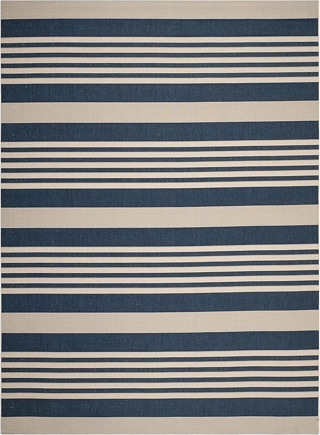 SAFAVIEH Courtyard Collection 8' x 10' Navy/Beige CY6062 Stripe Indoor/ Outside Waterproof Easy cleansingPatio Backyard Mudroom Area Mat