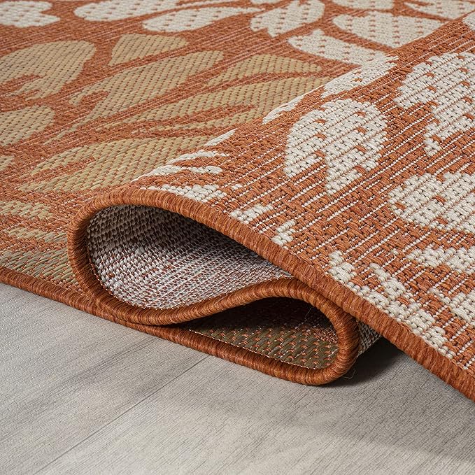 JONATHAN Y SMB110E-9 Zinnia Modern Floral Textured Weave Indoor Outdoor Area-Rug, Bohemian Coastal Mediterranean Easy-Cleaning,Bedroom,Kitchen,Backyard,Patio,Non Shedding, 9 X 12, Orange/Cream