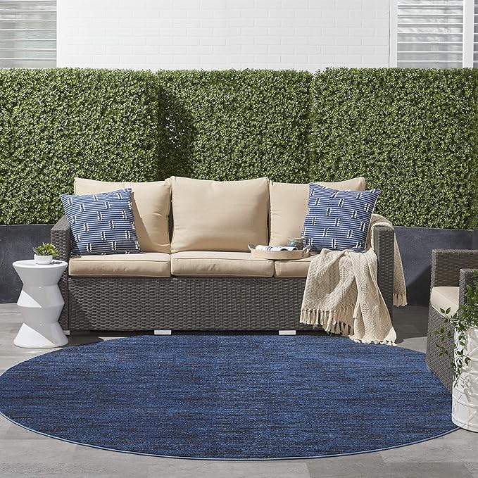 Nourison Essentials Indoor/Outdoor Midnight Blue 8' x Round Area Rug, Easy Cleaning, Non Shedding, Bed Room, Living Room, Dining Room, Backyard, Deck, Patio (8 Round)