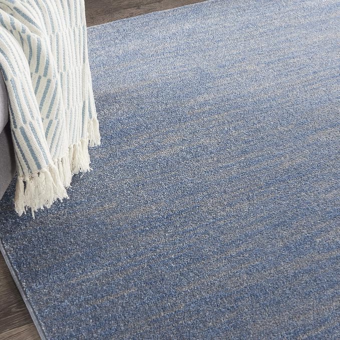 Nourison Essentials Indoor/Outdoor Blue/Grey 7' x Square Area Rug, Easy Cleaning, Non Shedding, Bed Room, Living Room, Dining Room, Backyard, Deck, Patio (7 Square)