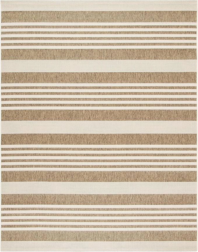 SAFAVIEH Courtyard Collection 6'7' x 9'6' Brown/Bone CY6062 Stripe Indoor/ Outdoor Patio Backyard Mudroom Area Rug