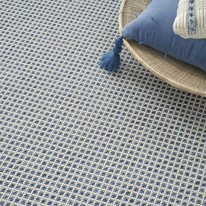 Nourison Courtyard Indoor/Outdoor Ivory Blue 8' x 10' Area Rug, Geometric, Easy Cleaning, Non Shedding, Bed Room, Living Room, Dining Room, Deck, Patio, Backyard (8x10)