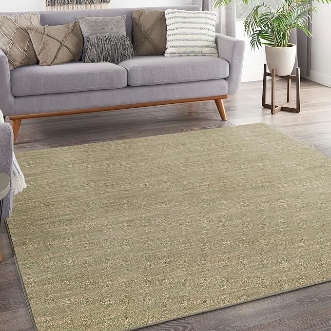 Nourison Essentials Indoor/Outdoor Green Gold 5' x Square Area Rug, Easy Cleaning, Non Shedding, Bed Room, Living Room, Dining Room, Backyard, Deck, Patio (5 Square)