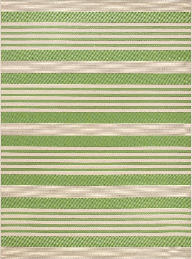 SAFAVIEH Courtyard Collection Area Rug - 4' Round, Green & Beige, Stripe Design, Non-Shedding & Easy Care, Indoor/Outdoor & Washable-Ideal for Patio, Backyard, Mudroom (CY6062-244)