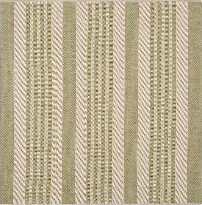 SAFAVIEH Courtyard Collection Area Rug - 5'3" Square, Beige & Sweet Pea, Stripe Design, Non-Shedding & Easy Care, Indoor/Outdoor & Washable-Ideal for Patio, Backyard, Mudroom (CY6062-218)
