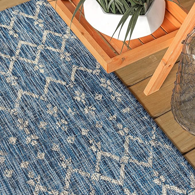 JONATHAN Y SMB108B-8R Ourika Moroccan Geometric Textured Weave Indoor/Outdoor Area Rug, Bohemian, Scandinavian for Bedroom, Kitchen, Living Room, Easy-Cleaning, Navy/Light Gray, 8' Round