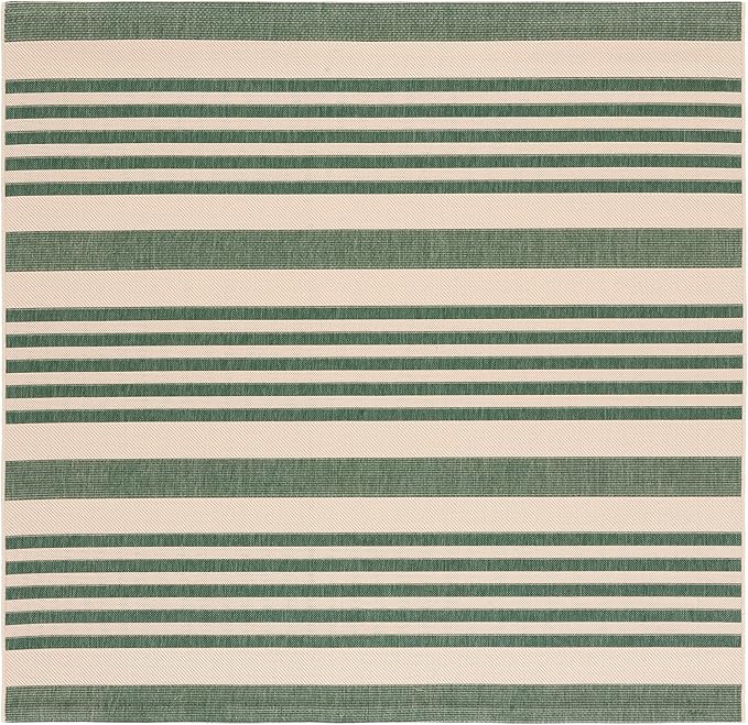 SAFAVIEH Courtyard Collection Area Rug - 5'3" Square, Beige & Dark Green, Stripe Design, Non-Shedding & Easy Care, Indoor/Outdoor & Washable-Ideal for Patio, Backyard, Mudroom (CY6062-322)