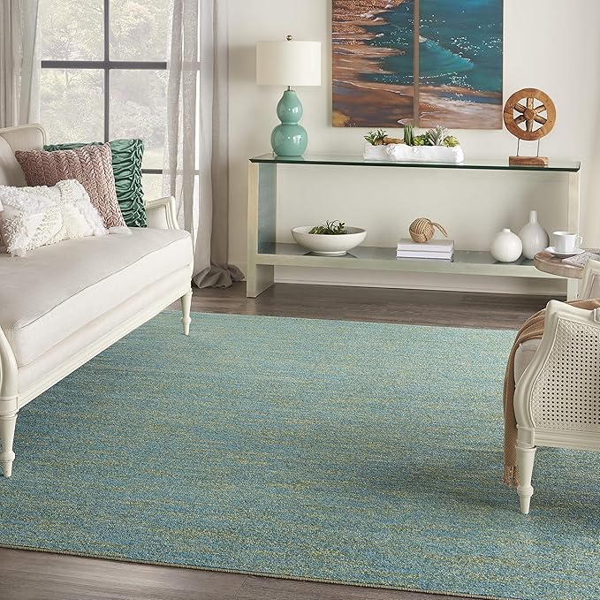 Nourison Essentials Indoor/Outdoor Blue Green 7' x 10' Area Rug, Easy Cleaning, Non Shedding, Bed Room, Living Room, Dining Room, Backyard, Deck, Patio (7x10)