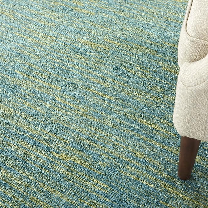 Nourison Essentials 5' x Square Blue Green Fabric Outdoor Area Rug (5' Square)