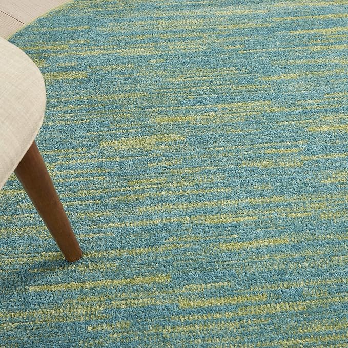 Nourison Essentials 4' x Round Blue Green Fabric Outdoor Area Rug (4' Round)