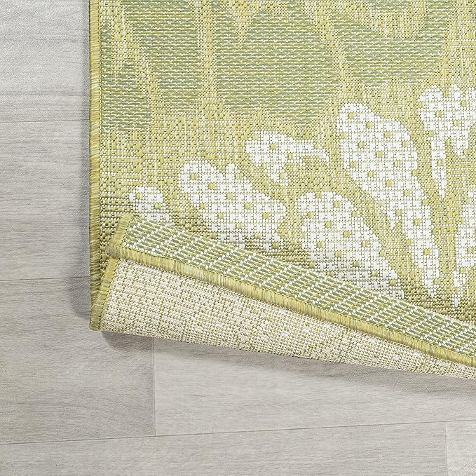 JONATHAN Y SMB110H-9 Zinnia Modern Floral Textured Weave Indoor Outdoor Area Rug, Country Coastal Transitional Easy Cleaning,Bedroom,Kitchen,Backyard,Patio,Non Shedding, 9 X 12, Green/Cream