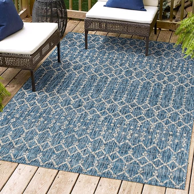 JONATHAN Y SMB108B-3 Ourika Moroccan Geometric Textured Weave Indoor Outdoor -Area Rug, Bohemian, Rustic, Scandinavian Easy-Cleaning,Bedroom,Kitchen,Backyard,Patio,Non Shedding, Navy/Light Gray, 3 X 5