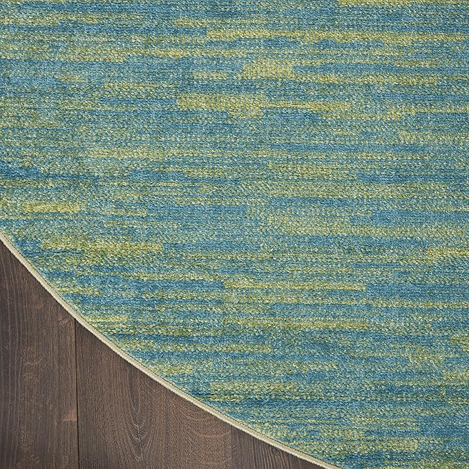Nourison Essentials 4' x Round Blue Green Fabric Outdoor Area Rug (4' Round)