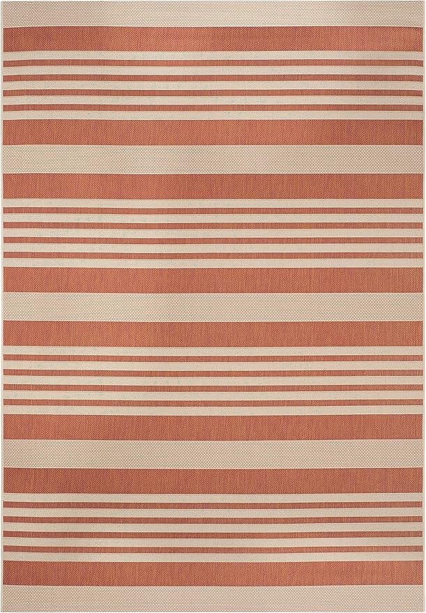 SAFAVIEH Courtyard Collection Area Rug - 6'7" x 9'6", Terracotta & Beige, Stripe Design, Non-Shedding & Easy Care, Indoor/Outdoor & Washable-Ideal for Patio, Backyard, Mudroom (CY6062-241)