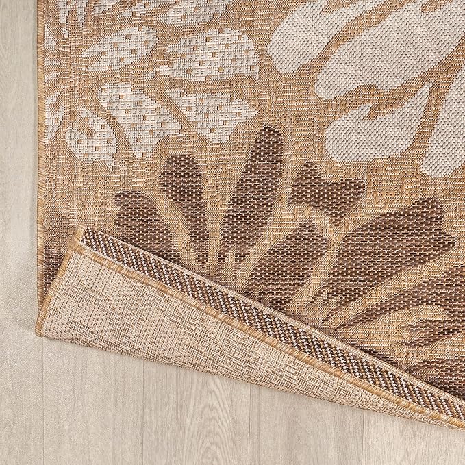 JONATHAN Y SMB110I-210 Zinnia Modern Floral Textured Weave Indoor Outdoor Runner Rug, Bohemian Coastal Mediterranean Easy Cleaning,Bedroom,Kitchen,Backyard,Patio,Non Shedding, Brown/Cream, 2 X 10