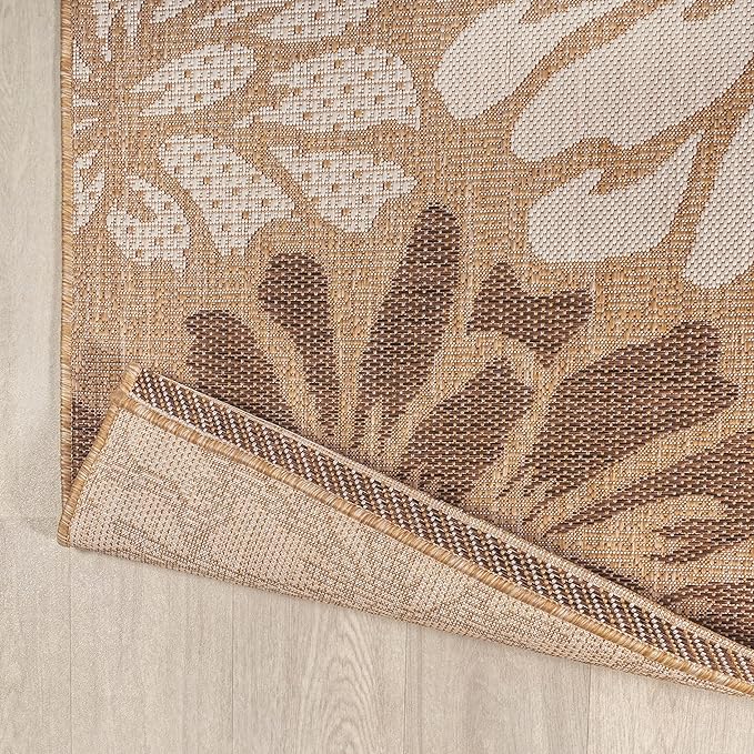 JONATHAN Y SMB110I-5R Zinnia Modern Floral Textured Weave Indoor Outdoor Area Rug, Country Coastal Contemporary Easy Cleaning,Bedroom,Kitchen,Backyard,Patio,Non Shedding, Brown/Cream, 5' Round
