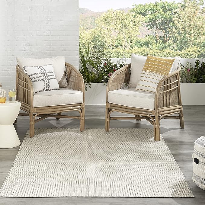Nourison Courtyard Indoor/Outdoor Ivory Silver 6' x 9' Area Rug, Geometric, Easy Cleaning, Non Shedding, Bed Room, Living Room, Dining Room, Deck, Patio, Backyard (6x9)