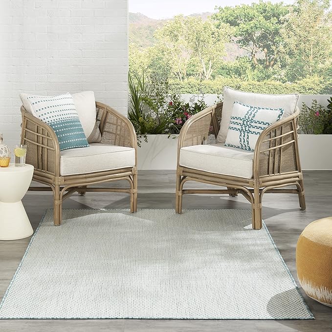 Nourison Courtyard 48" x 72" Fabric Indoor/Outdoor Rug in Ivory Aqua