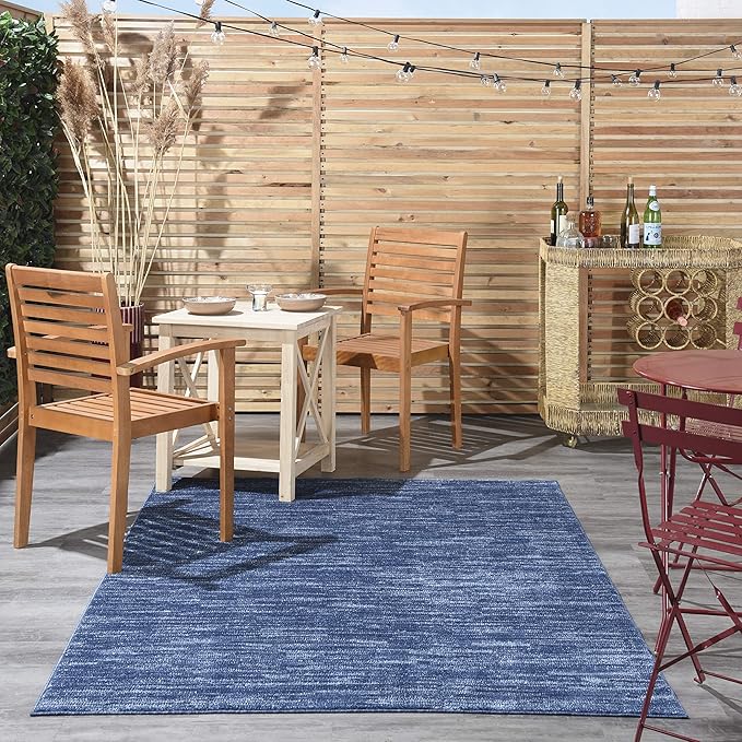 Nourison Essentials Indoor/Outdoor Navy Blue 5' x 7' Area Rug, Easy Cleaning, Non Shedding, Bed Room, Living Room, Dining Room, Backyard, Deck, Patio (5x7)