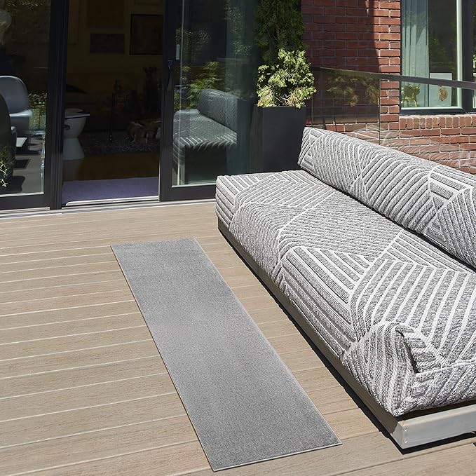 Nourison Essentials 2'2" x 10' Silver Grey Outdoor Indoor/Outdoor Rug