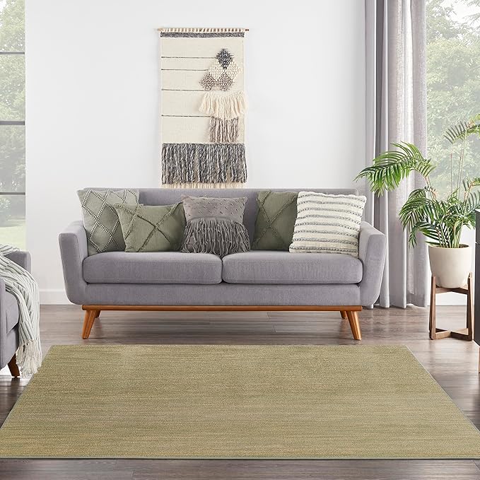 Nourison Essentials Indoor/Outdoor Green Gold 5' x Square Area Rug, Easy Cleaning, Non Shedding, Bed Room, Living Room, Dining Room, Backyard, Deck, Patio (5 Square)