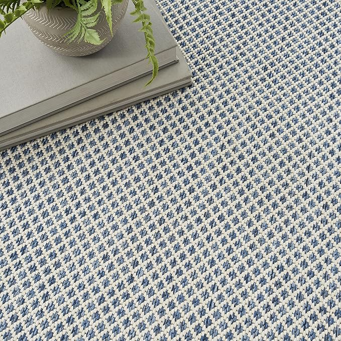 Nourison Courtyard Indoor/Outdoor Ivory Blue 6' x 9' Area Rug, Geometric, Easy Cleaning, Non Shedding, Bed Room, Living Room, Dining Room, Deck, Patio, Backyard (6x9)