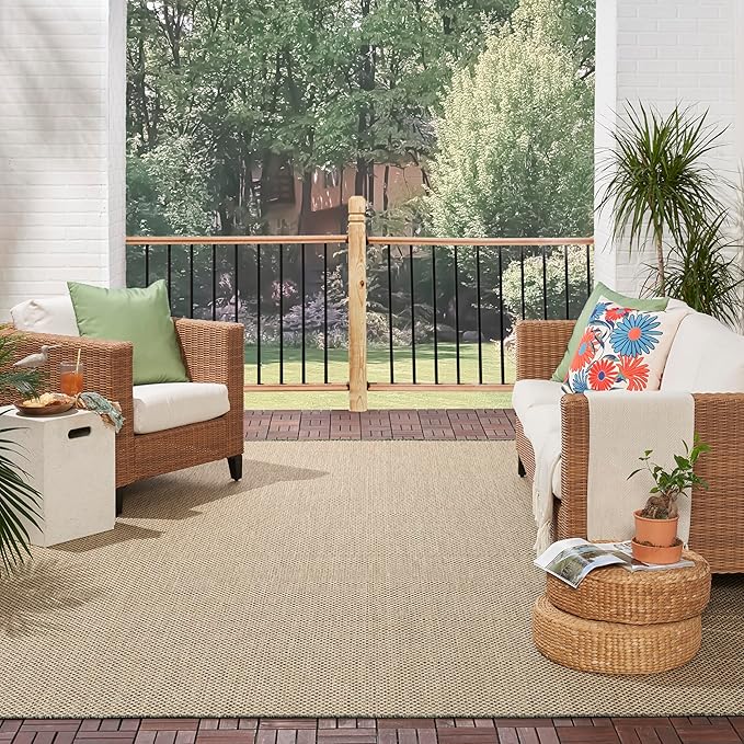 Nourison Courtyard Green 8' x 10' Area Rug - Easy Clean, Non Shedding, Bed Room, Living Room, Dining Room, Kitchen (8' x 10')