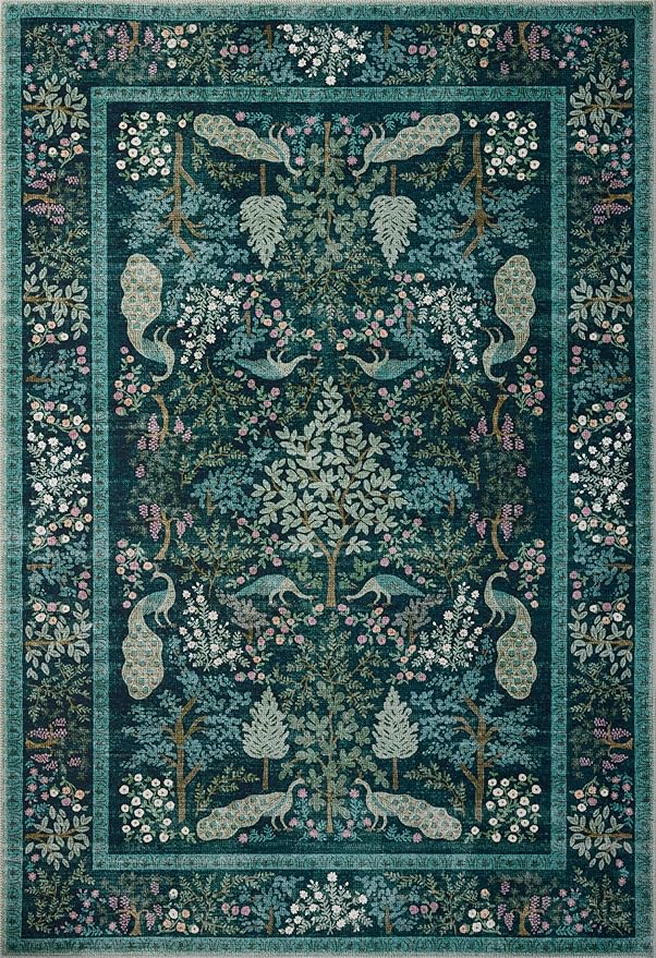 Loloi Rifle Paper Co. Canopy Collection CNP-05 Teal 5'-0" x 7'-6" Area Rug