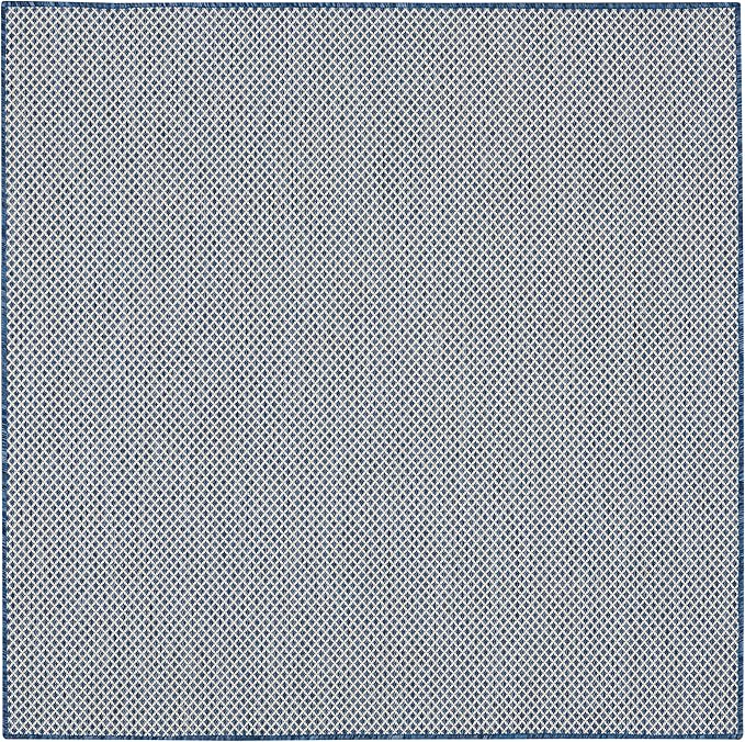 Nourison Courtyard 5' x Square Ivory Blue Fabric Modern Area Rug (5' Square)