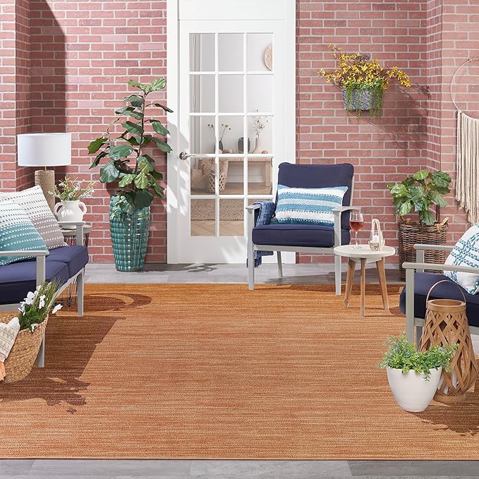 Nourison Essentials Indoor/Outdoor Rust 10' x 14' Area Rug, Easy Cleaning, Non Shedding, Bed Room, Living Room, Dining Room, Backyard, Deck, Patio (10x14)