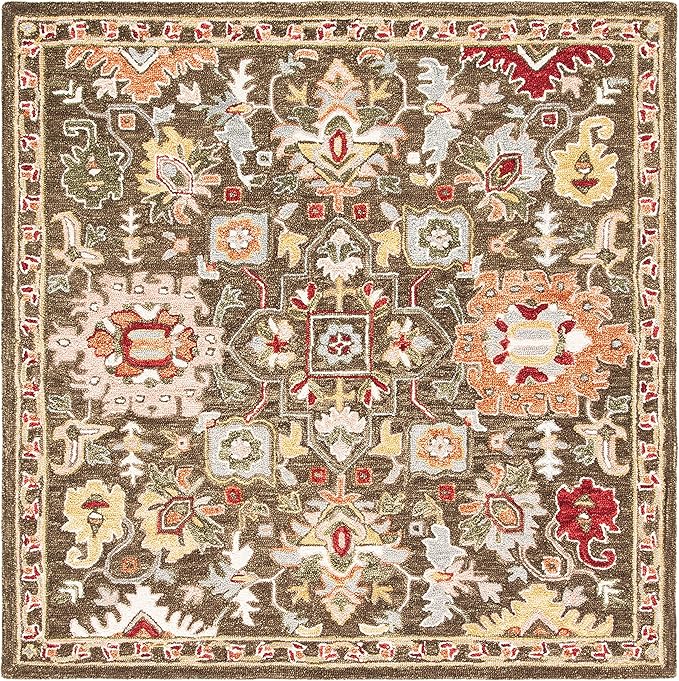 SAFAVIEH Courtyard Collection 6'7'' Square Green/Beige CY6062 Stripe Indoor/ Outdoor Patio Backyard Mudroom Area Rug