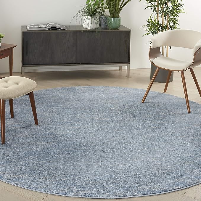 Nourison Essentials Indoor/Outdoor Blue/Grey 8' x Round Area Rug, Easy Cleaning, Non Shedding, Bed Room, Living Room, Dining Room, Backyard, Deck, Patio (8 Round)