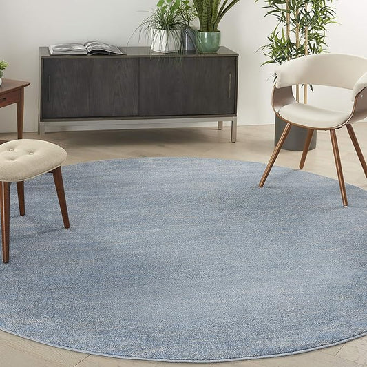 Nourison Essentials Indoor/Outdoor Blue/Grey 8' x Round Area Rug, Easy Cleaning, Non Shedding, Bed Room, Living Room, Dining Room, Backyard, Deck, Patio (8 Round)