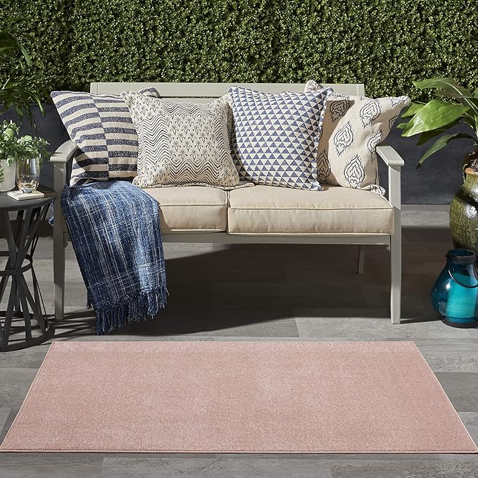 Nourison Essentials Indoor/Outdoor Pink 3' x 5' Area Rug, Easy Cleaning, Non Shedding, Bed Room, Living Room, Dining Room, Backyard, Deck, Patio (3x5)