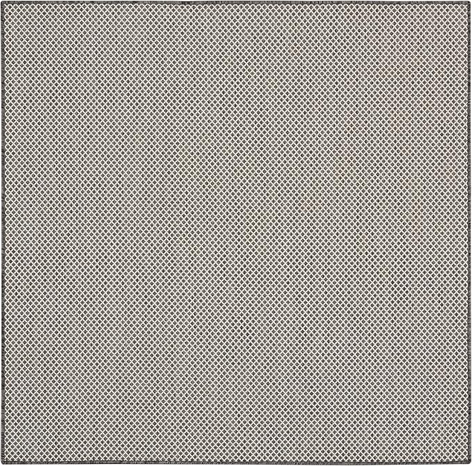 Nourison Courtyard Indoor/Outdoor Ivory/Charcoal 5' x Square Area Rug, Easy Cleaning, Non Shedding, Bed Room, Living Room, Dining Room, Backyard, Deck, Patio (5 Square)
