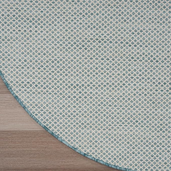 Nourison Courtyard Indoor/Outdoor Ivory/Aqua 5' x 8' Oval Area Rug, Easy Cleaning, Non Shedding, Bed Room, Living Room, Dining Room, Backyard, Deck, Patio (5x8 Oval)