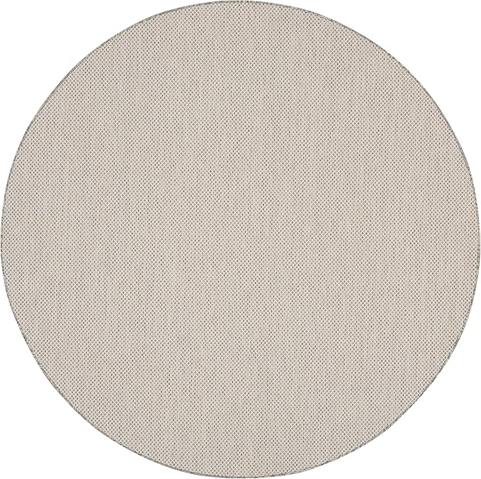 Nourison Courtyard Indoor/Outdoor Ivory/Silver 8' x Round Area Rug, Easy Cleaning, Non Shedding, Bed Room, Living Room, Dining Room, Backyard, Deck, Patio (8 Round)