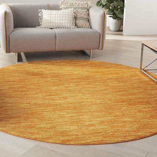Nourison Essentials Indoor/Outdoor Sunburst 8' x Round Area Rug, Easy Cleaning, Non Shedding, Bed Room, Living Room, Dining Room, Backyard, Deck, Patio (8 Round)