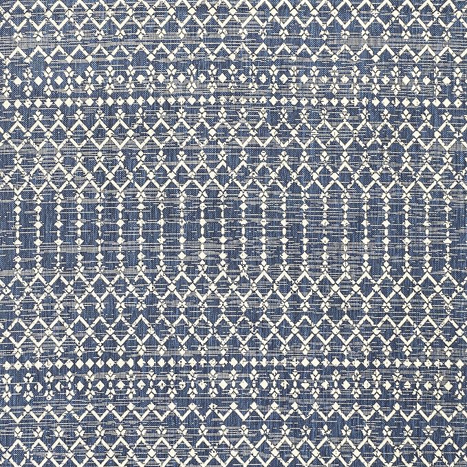 JONATHAN Y SMB108K-4SQ Ourika Moroccan Geometric Textured Weave Navy/Beige 4' Square Indoor/Outdoor Area Rug, Pet Friendly, Non-Shedding, Stain Resistant, Easy-Cleaning for Backyard, Patio, Porch