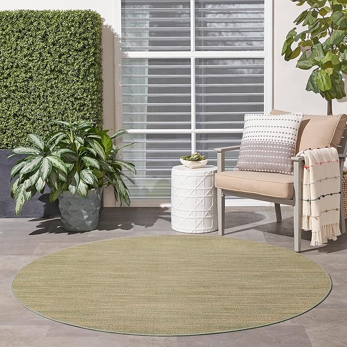 Nourison Essentials Indoor/Outdoor Green Gold 6' x Round Area Rug, Easy Cleaning, Non Shedding, Bed Room, Living Room, Dining Room, Backyard, Deck, Patio (6 Round)